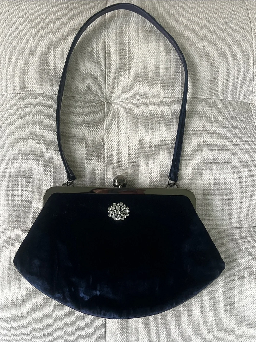 Rare Vintage FURLA Navy Velvet Crystal Evening Bag Made in Italy